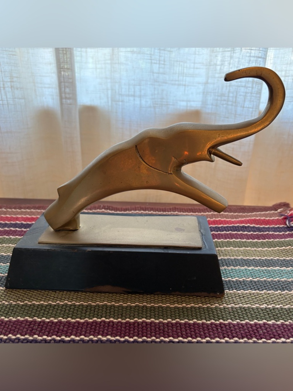 Brass Elephant Sculpture on Black Base - Picture 3 of 3